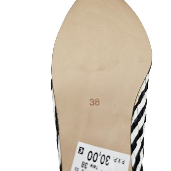 Vintage Rombel Shoes Womens 38 Navy Blue White Striped Woven Block Heels 7.5 - Picture 7 of 10